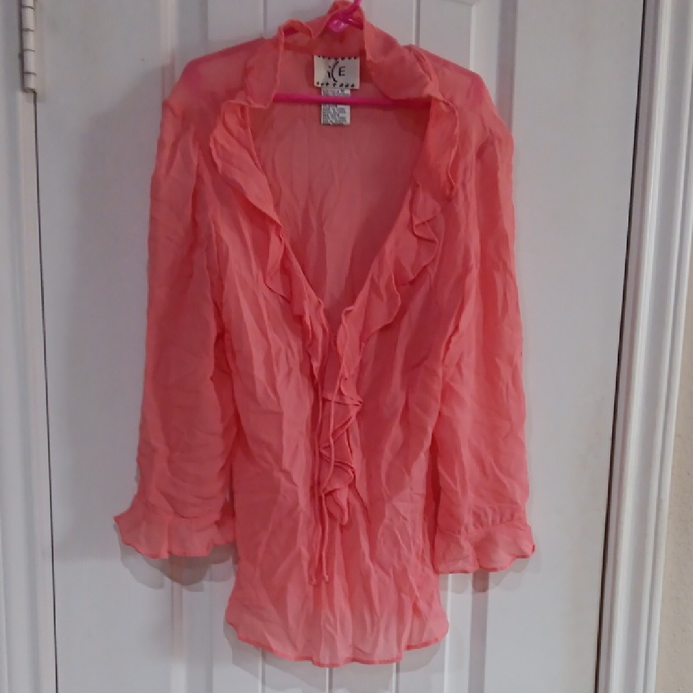 Ice Coral Silk Ruffle Blouse